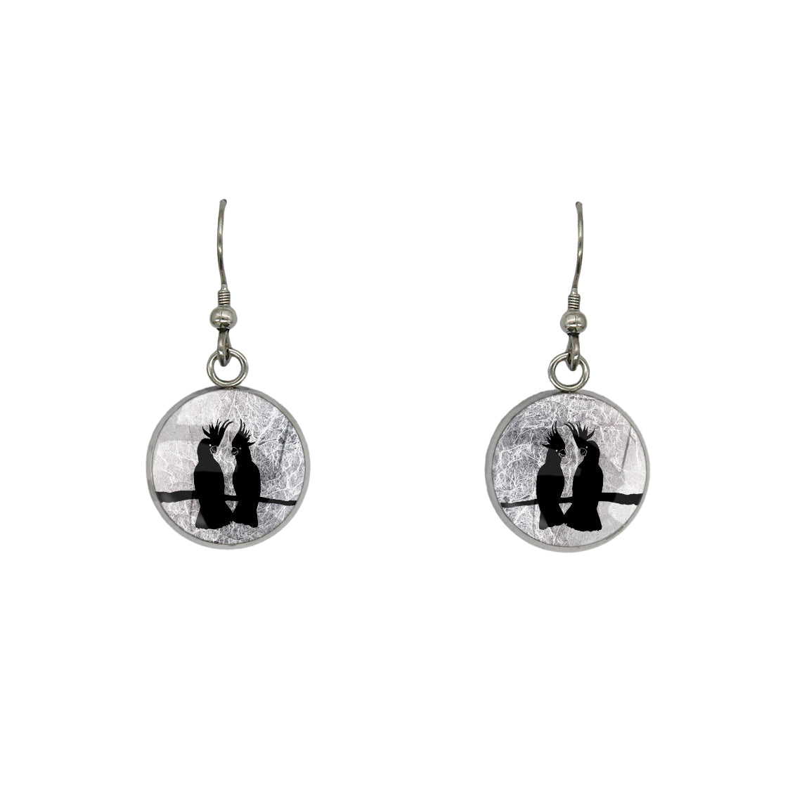 COCKATOO COUPLE DANGLE DROP CIRCLE EARRINGS - MFY227S - on Satchel