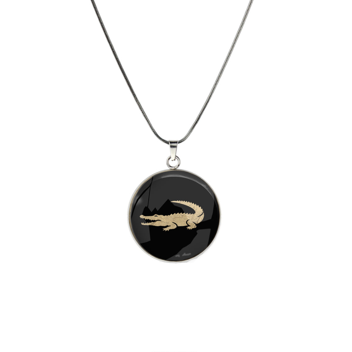 CROCODILE CIRCLE PENDANT ON A CHAIN NECKLACE - MFY193 - in Circle Box