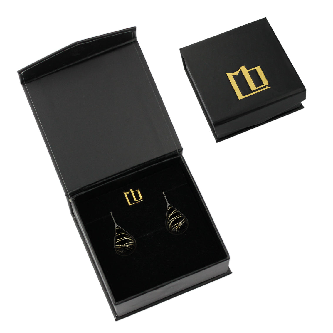 DANDLE DROP ELSIE DOMED GOLD AND BLACK EARRINGS - SD216