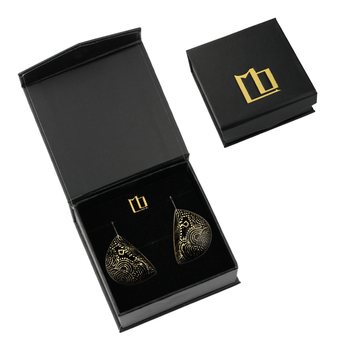 DANDLE DROP ELSIE MOON SHAPE GOLD AND BLACK EARRINGS - SD220