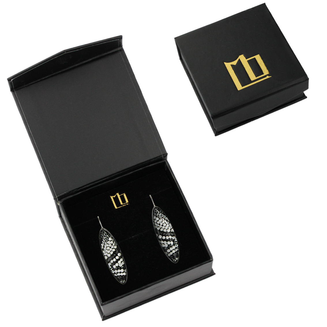 DANDLE DROP FABRIANNE LONG SILVER AND BLACK EARRINGS - SD346