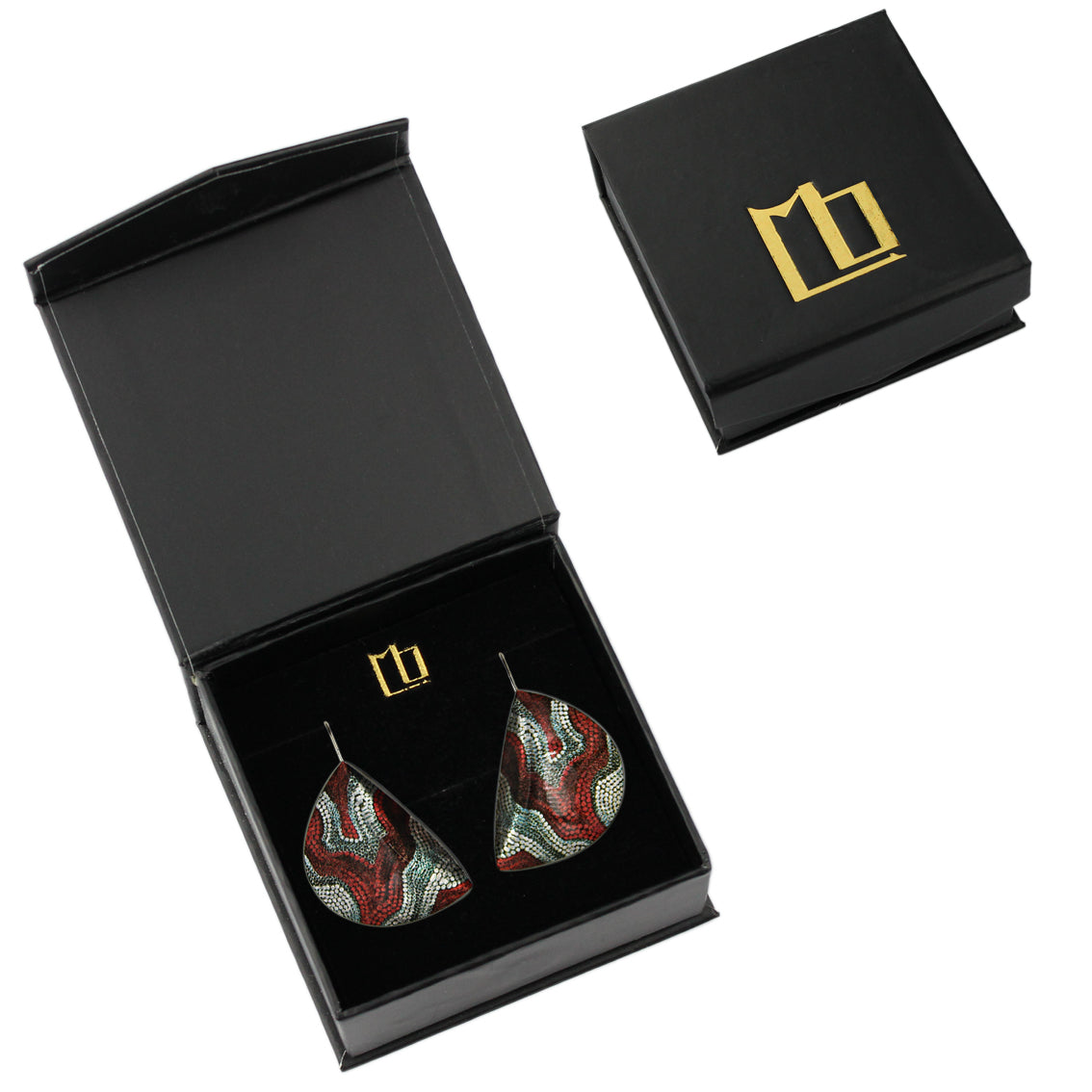 DANDLE DROP FABRIANNE MOON SHAPE RED AND SILVER EARRINGS - SD331