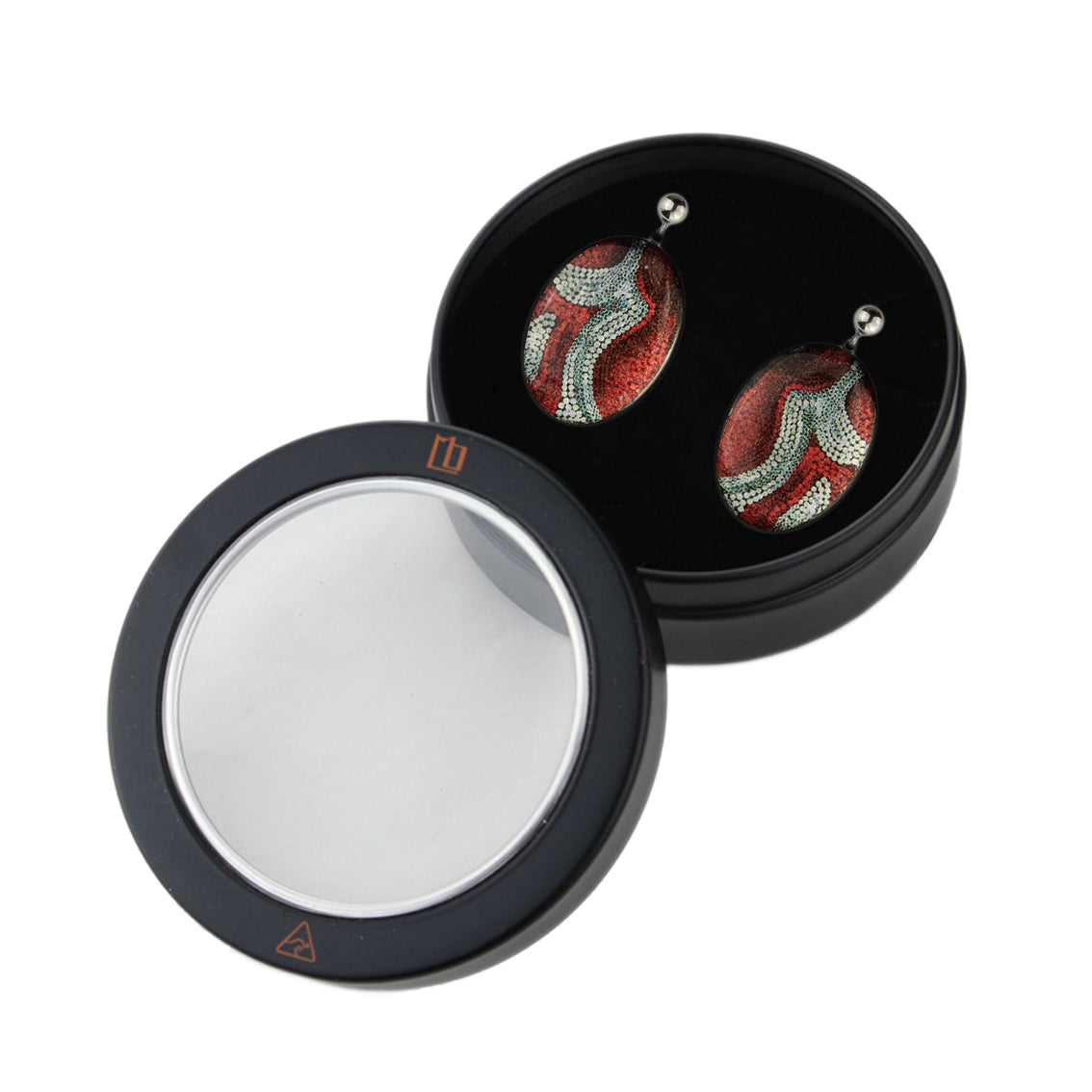 DANDLE DROP FABRIANNE OVAL RED AND SILVER EARRINGS - SD328 - in Circle Box