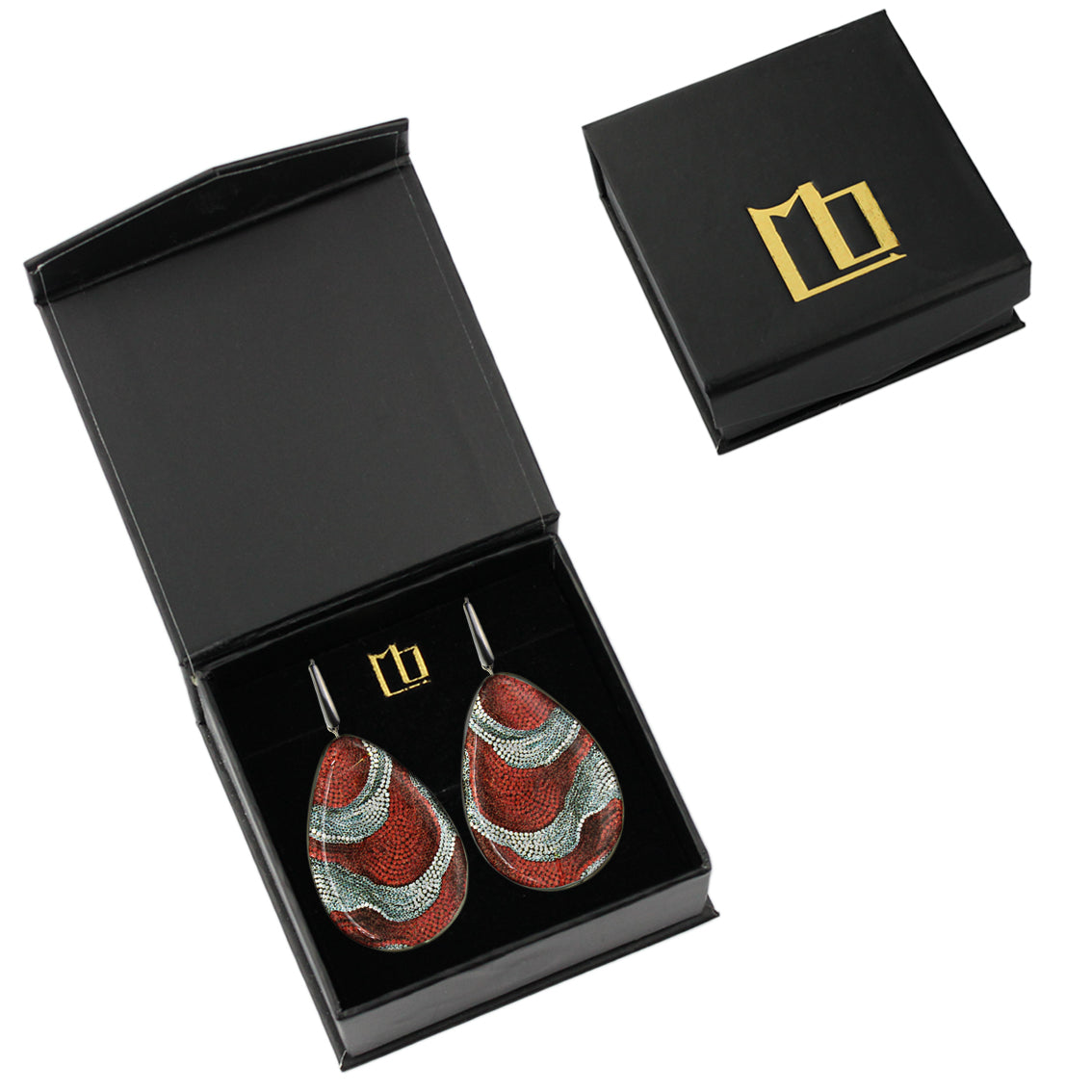 DANDLE DROP FABRIANNE STATEMENT XXL RED AND SILVER DROP EARRINGS - SD333