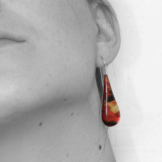 LAVA FLOODING ORANGE AND RED DANGLE DROP LARGE M EARRINGS - D522