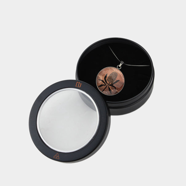 AUSTRALIAN NATIVE FLORA - BANKSIA CIRCLE PENDANT ON A CHAIN NECKLACE - D839 - in Circle Box