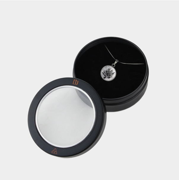 AUSTRALIAN NATIVE FLORA - PROTEA SUGARBUSH XS CIRCLE PENDANT ON A CHAIN NECKLACE - D925 - in Circle Box