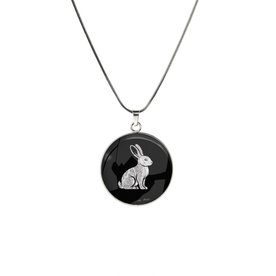 RABBIT CIRCLE PENDANT ON A CHAIN NECKLACE - in Circle Box