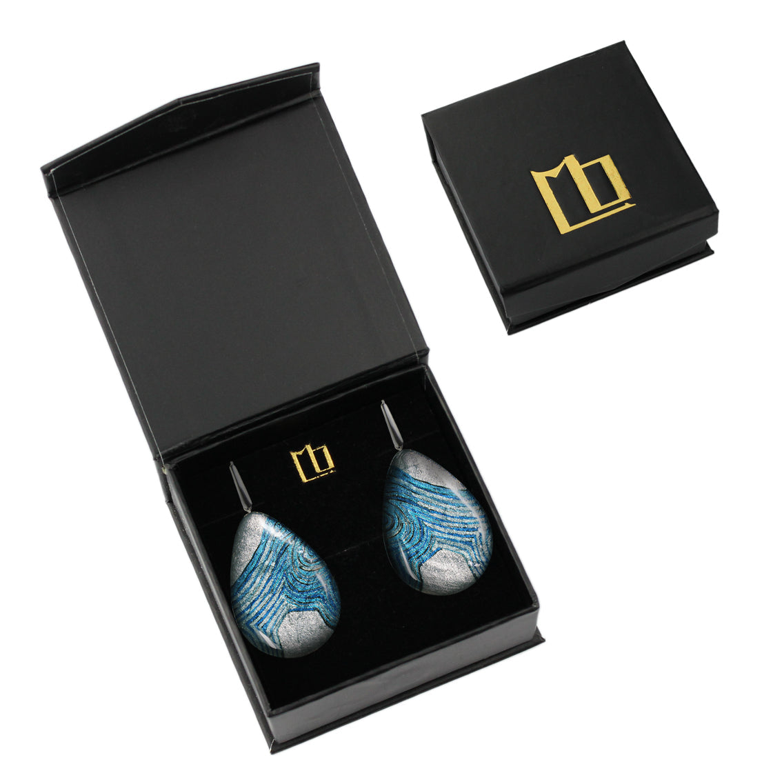 PAULINE GALLAGHER DANDLE DROP MINA STATEMENT XXL BLUE EARRINGS - SD049