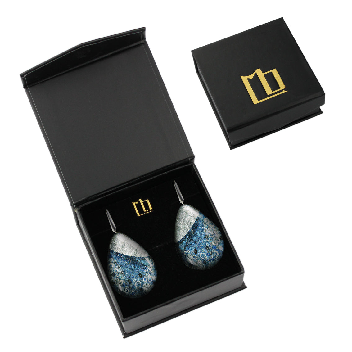 DANDLE DROP BRUSH STATEMENT XXL BLUE EARRINGS - SD155