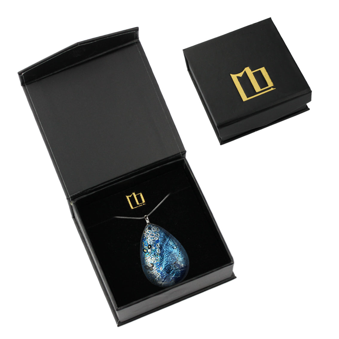 BRUSH BLUE LARGE DROP PENDANT ON A CHAIN NECKLACE - SD161