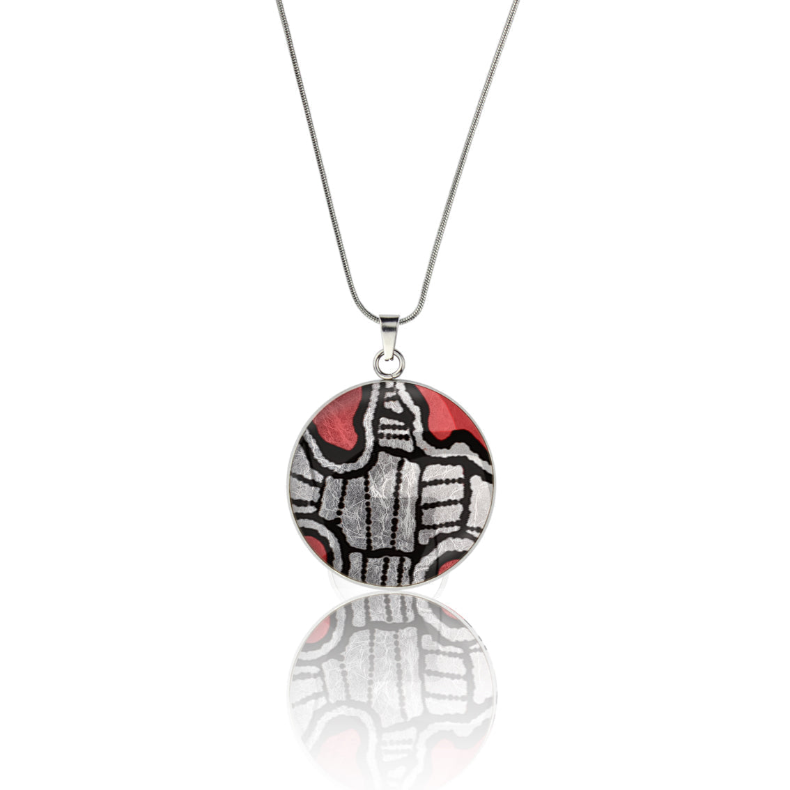 AMELIA SILVER AND RED CIRCLE PENDANT ON A CHAIN NECKLACE - M090S - on Satchel