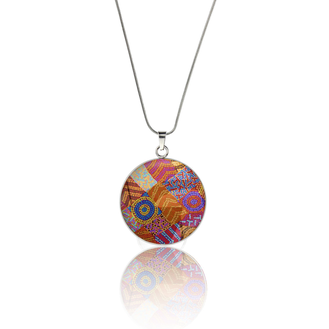 ADRIANA MULTI COLOR CIRCLE PENDANT ON A CHAIN NECKLACE - M087S - on Satchel