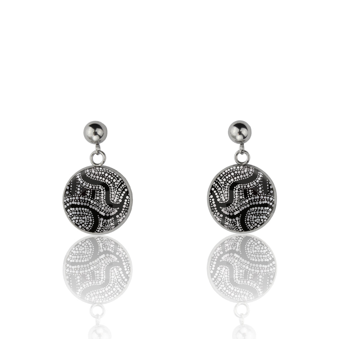 ATHENA BLACK AND WHITE DANGLE DROP CIRCLE EARRINGS - M001S - on Satchel