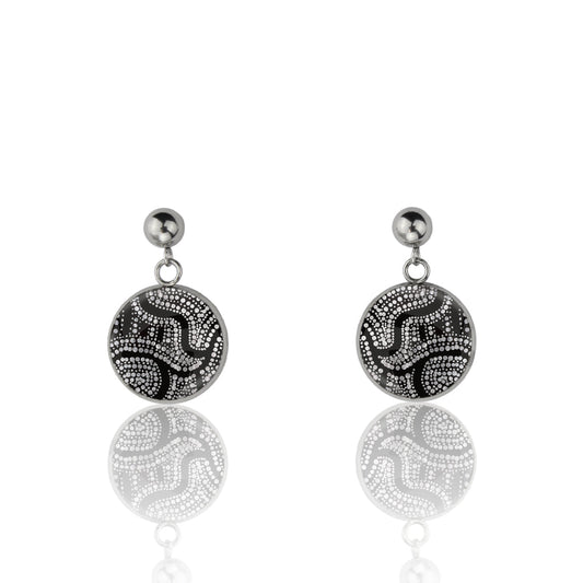 ATHENA BLACK AND WHITE DANGLE DROP CIRCLE EARRINGS - M001 - in Circle Box