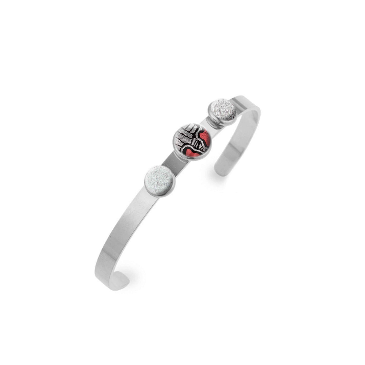 AMELIA SILVER, BLACK AND RED ADJUSTABLE OPEN BANGLE - B134