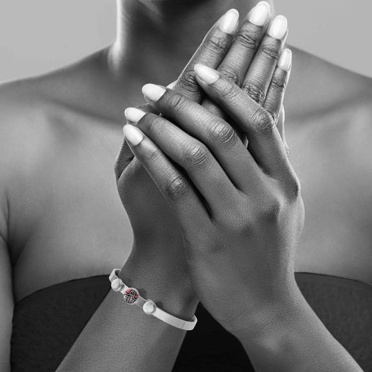 AMELIA SILVER, BLACK AND RED ADJUSTABLE OPEN BANGLE - B134