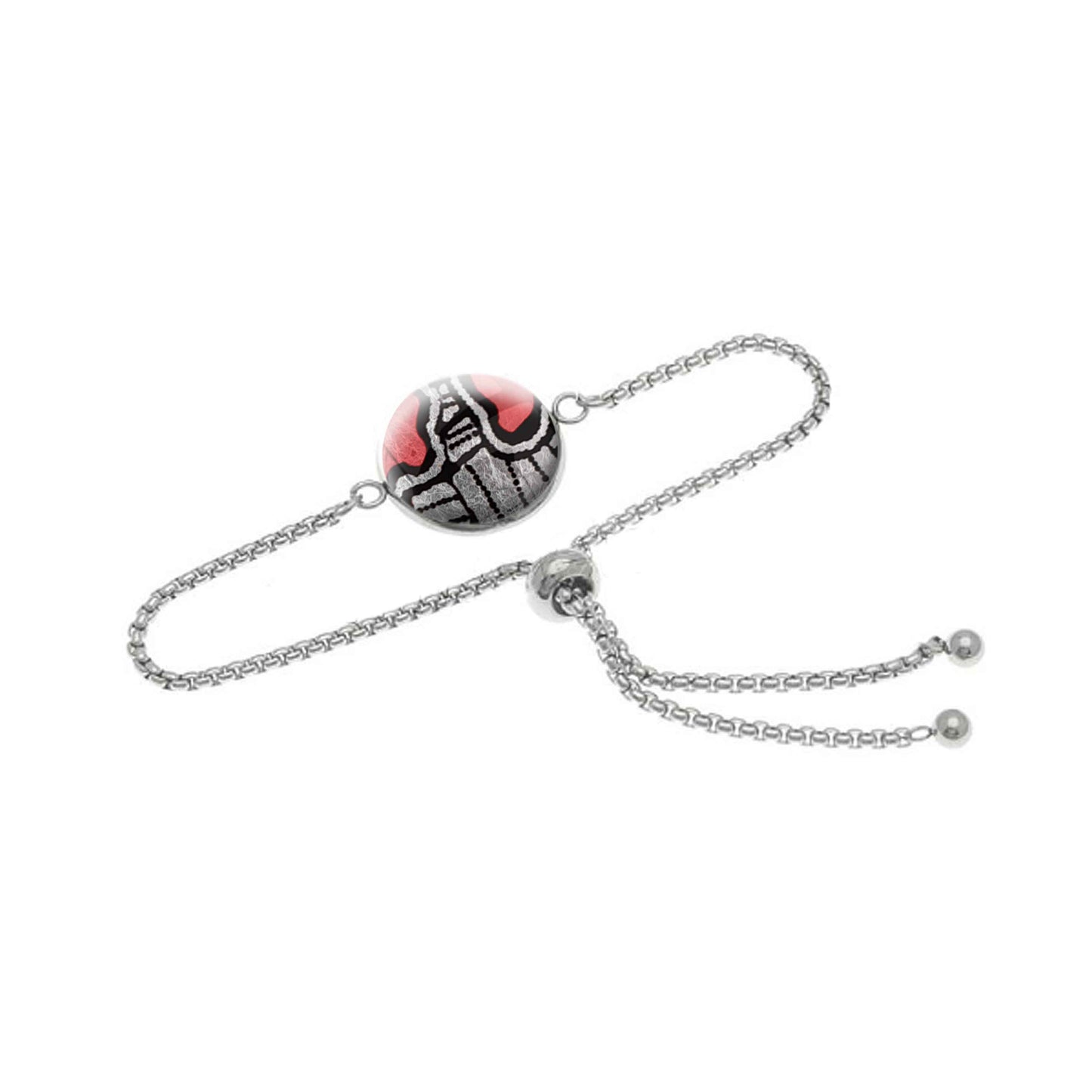 AMELIA SILVER, BLACK AND RED CHAIN BRACELET - B133