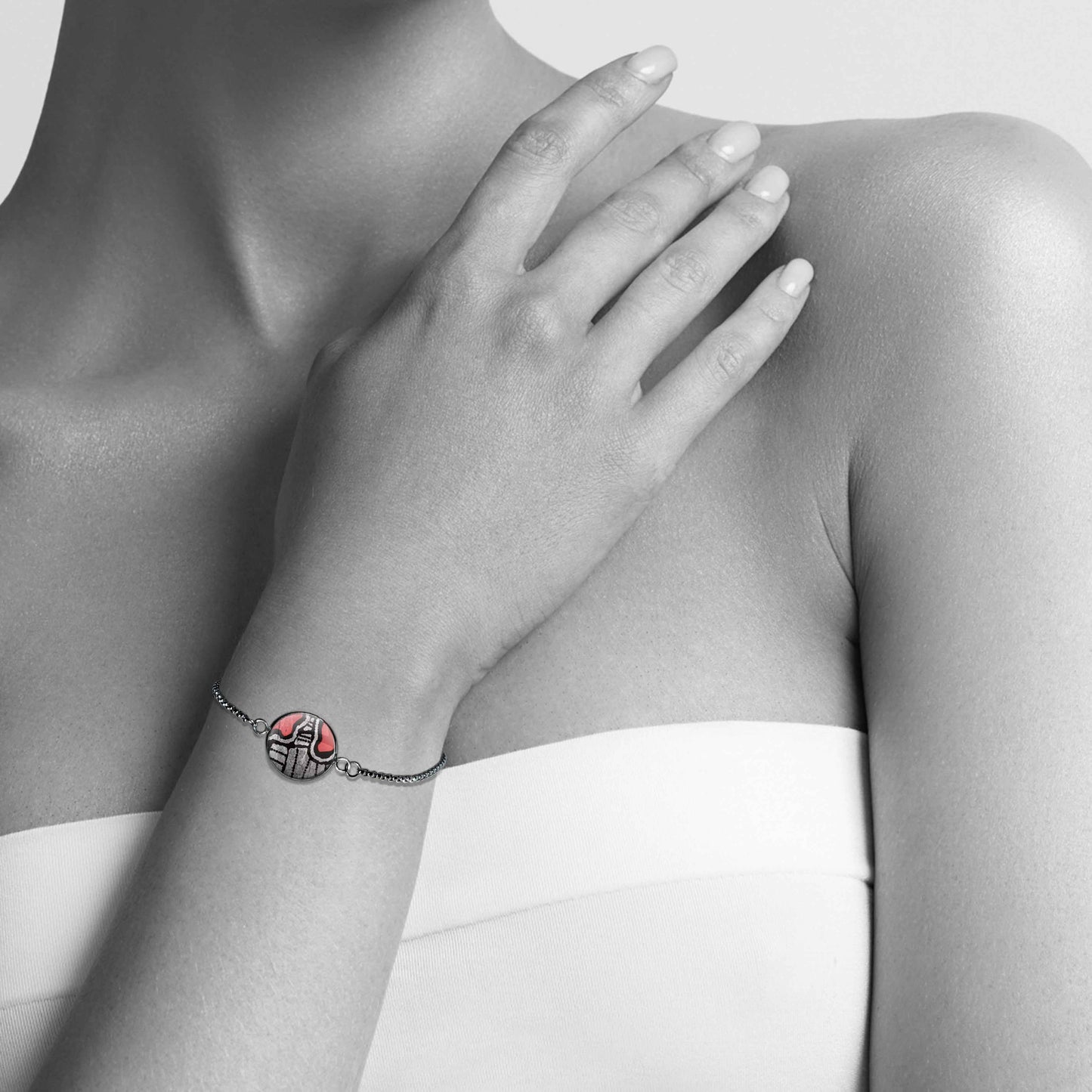 AMELIA SILVER, BLACK AND RED CHAIN BRACELET - B133