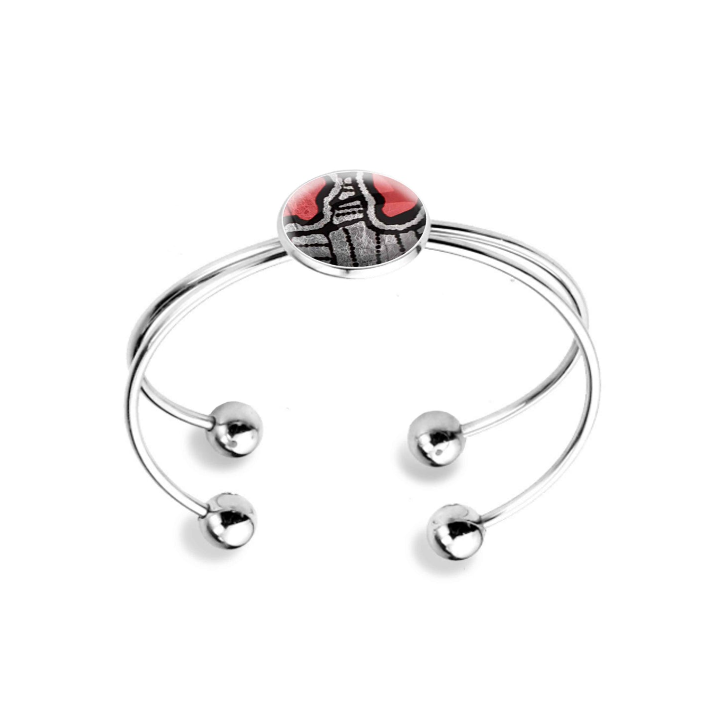 AMELIA SILVER, BLACK AND RED DOUBLE WIRE BANGLE - B135