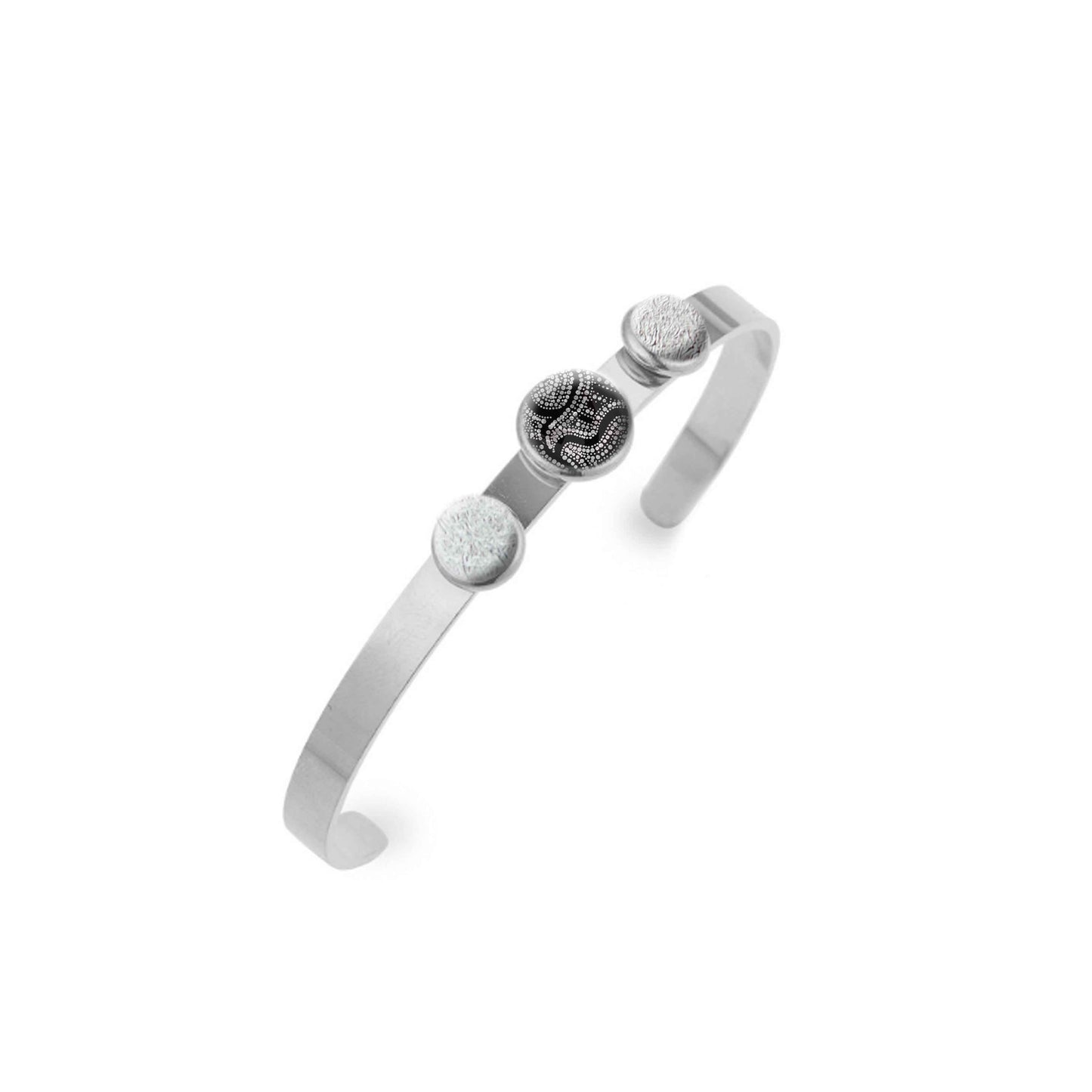 ATHENA BLACK AND WHITE ADJUSTABLE OPEN BANGLE - B114