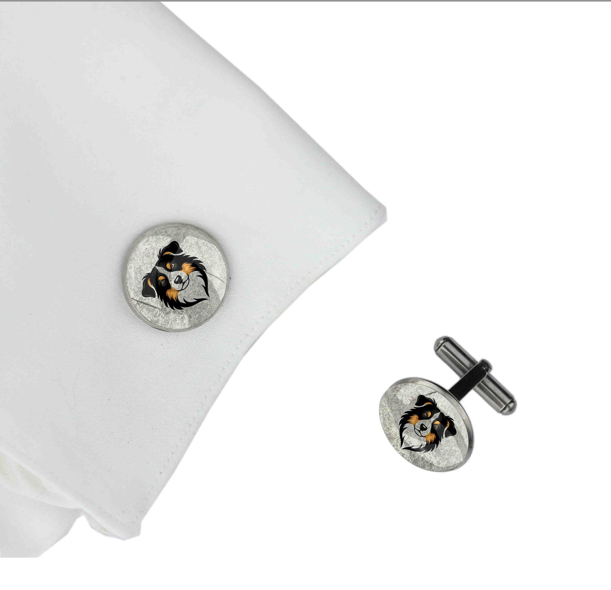 AUSTRALIAN SHEPHERD DOG FACE CIRCLE ELEGANT CUFFLINKS