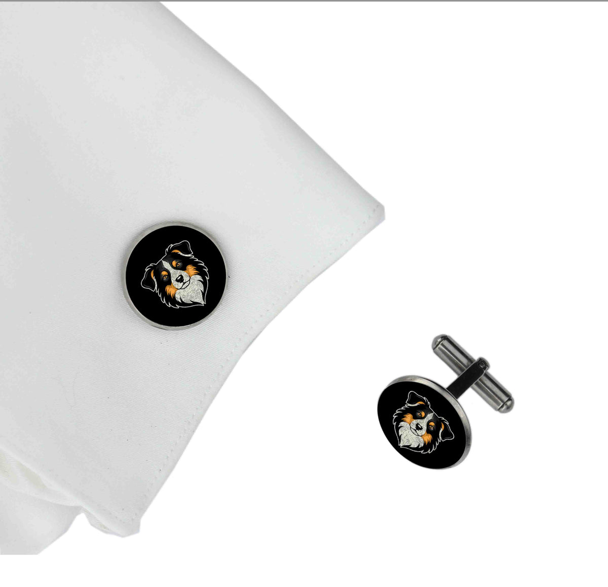 AUSTRALIAN SHEPHERD DOG FACE CIRCLE ELEGANT CUFFLINKS