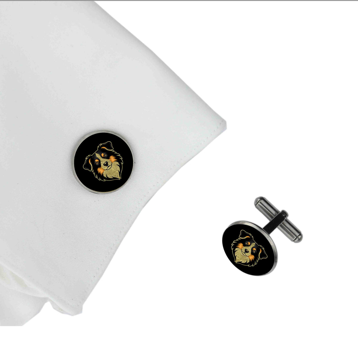 AUSTRALIAN SHEPHERD DOG FACE CIRCLE ELEGANT CUFFLINKS
