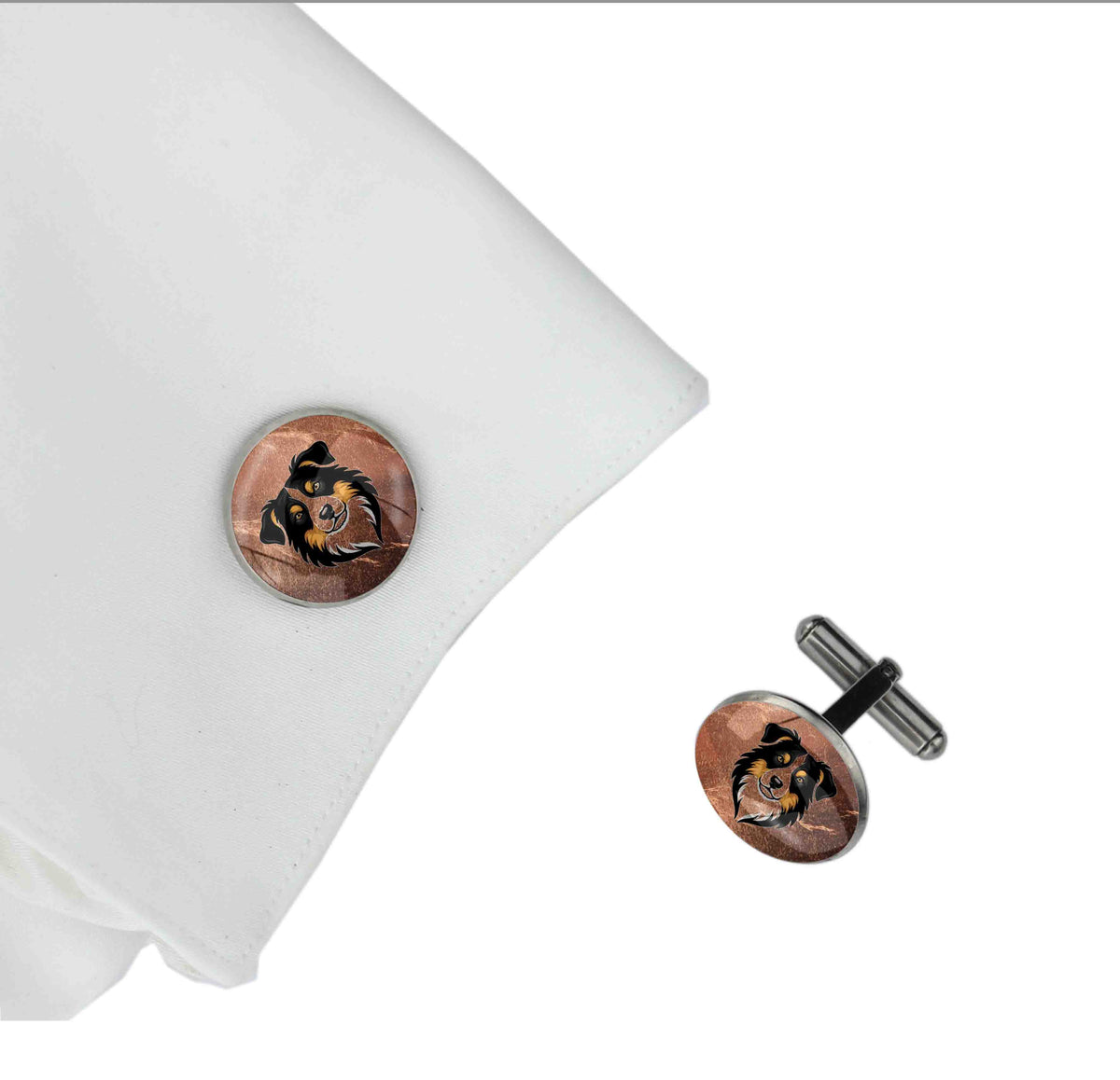 AUSTRALIAN SHEPHERD DOG FACE CIRCLE ELEGANT CUFFLINKS