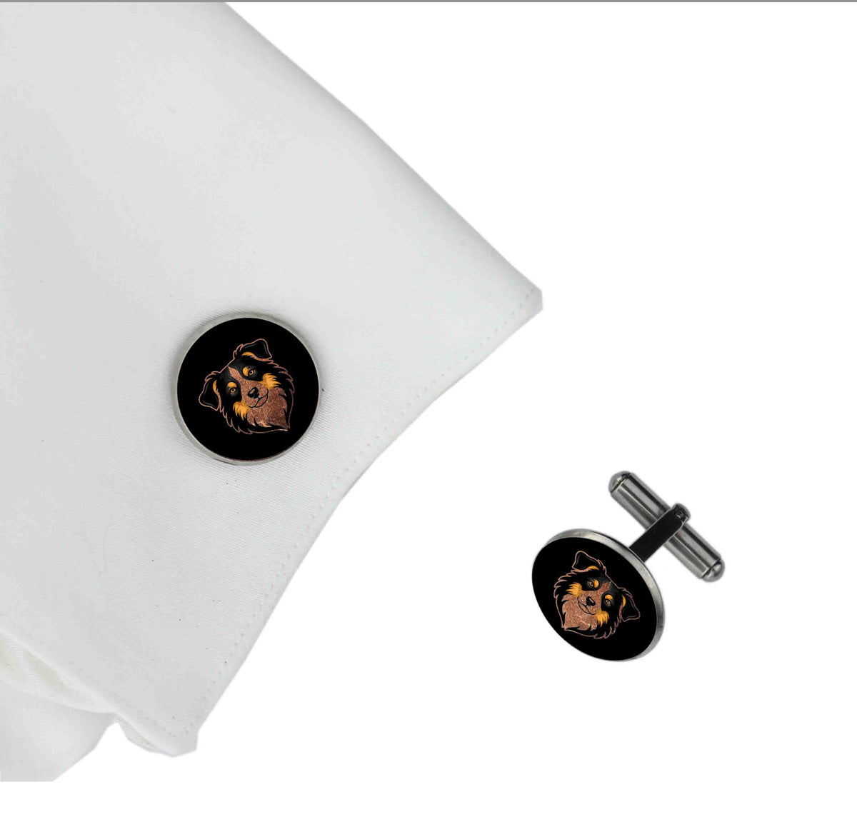 AUSTRALIAN SHEPHERD DOG FACE CIRCLE ELEGANT CUFFLINKS