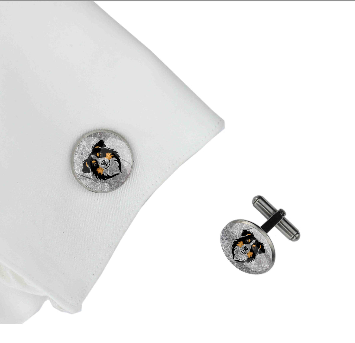 AUSTRALIAN SHEPHERD DOG FACE CIRCLE ELEGANT CUFFLINKS