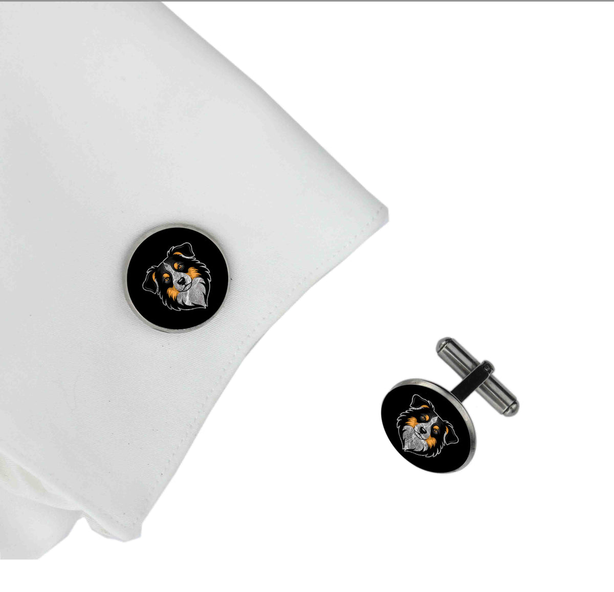 AUSTRALIAN SHEPHERD DOG FACE CIRCLE ELEGANT CUFFLINKS