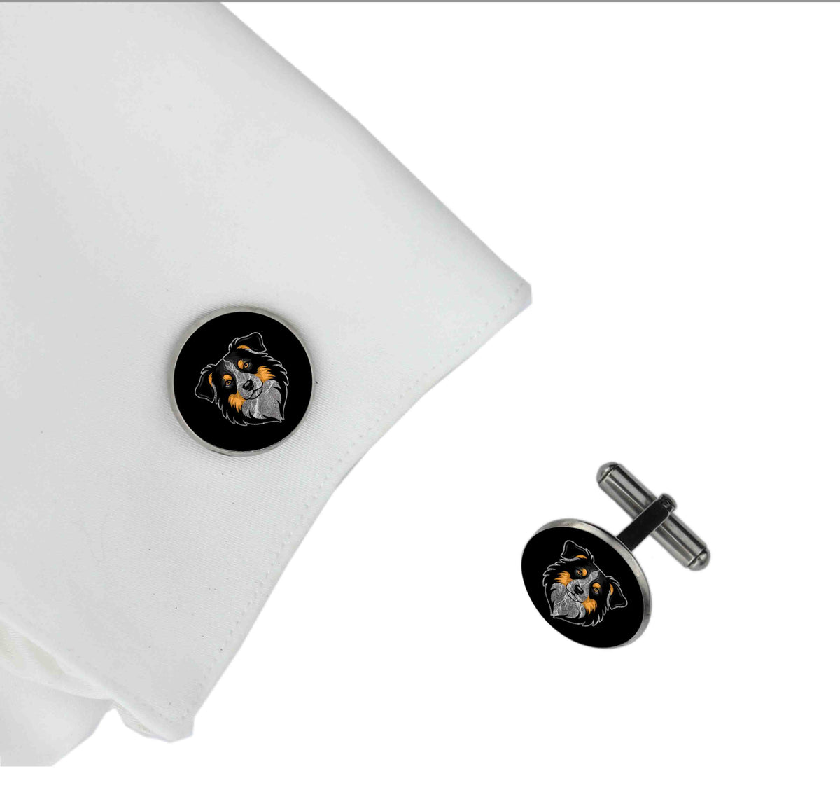 AUSTRALIAN SHEPHERD DOG FACE CIRCLE ELEGANT CUFFLINKS