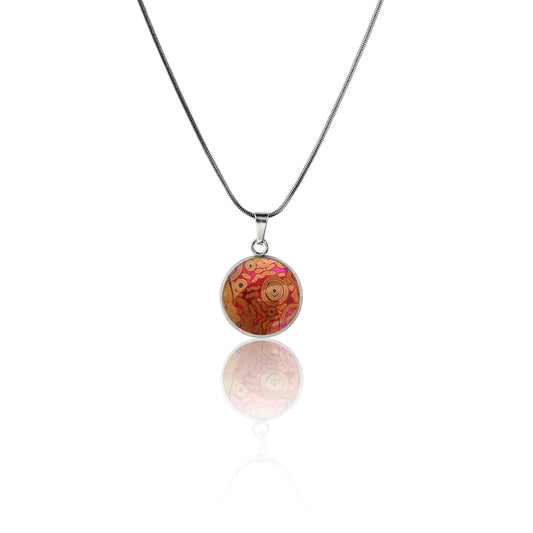 BESS ORANGE CORAL PINK XS CIRCLE PENDANT ON A CHAIN NECKLACE - M081S - on Satchel