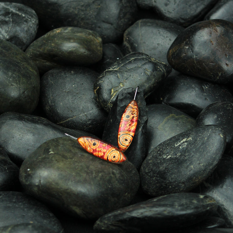 BESS ORANGE CORAL PINK DANGLE DROP LONG EARRINGS - D207