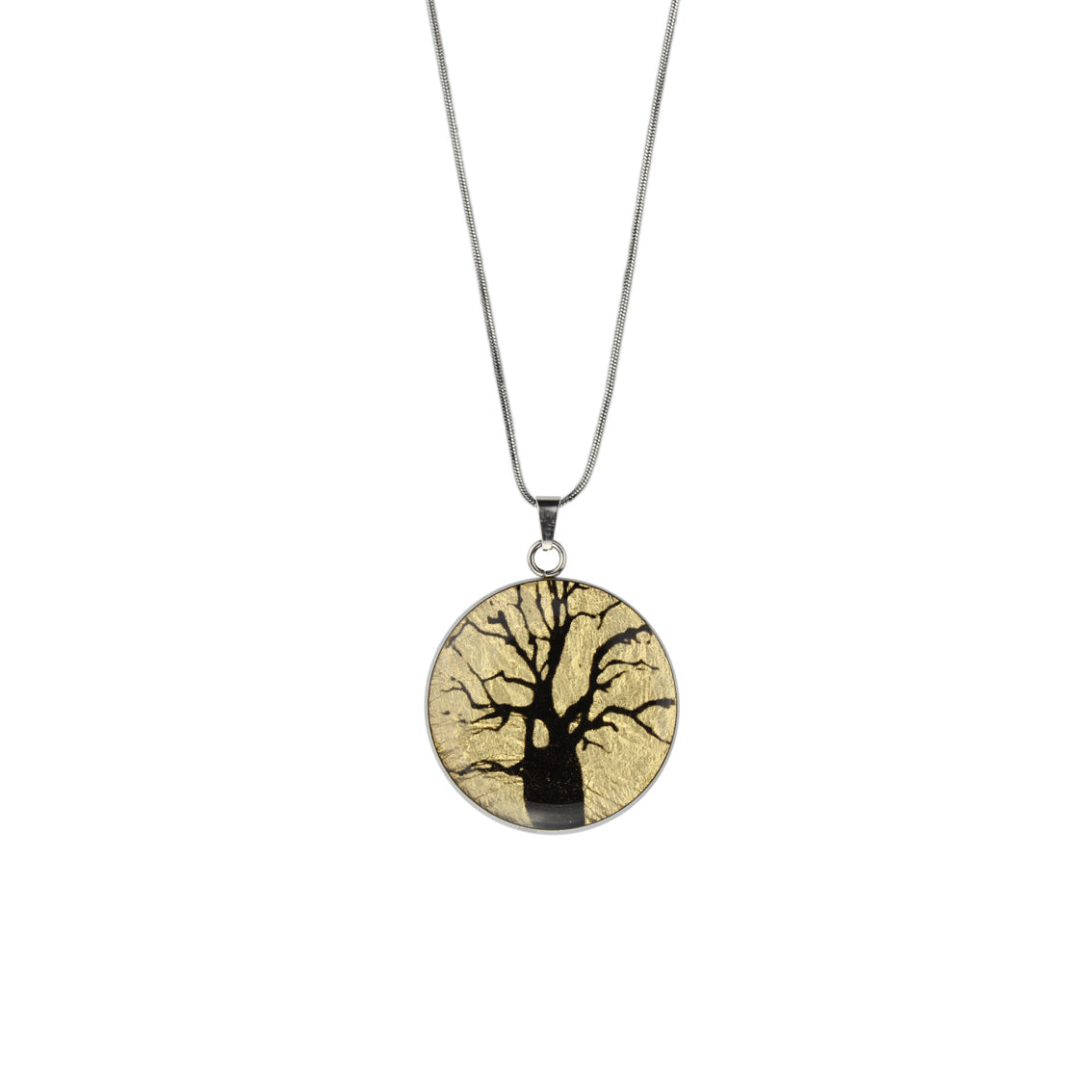 BOAB TREE CIRCLE PENDANT ON A CHAIN NECKLACE - M168S - on Satchel