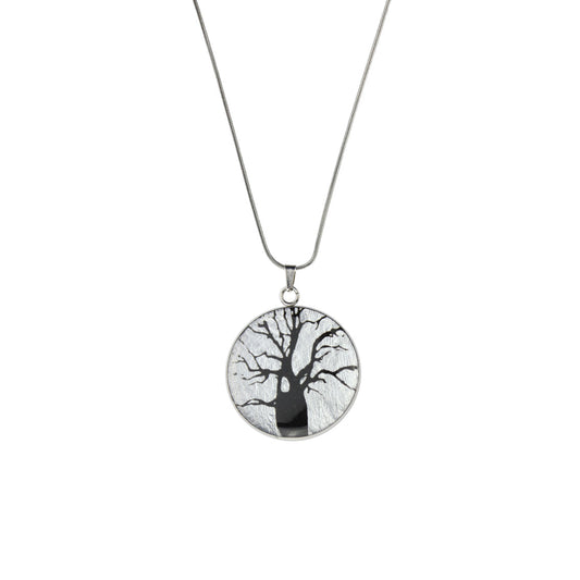 BOAB TREE CIRCLE PENDANT ON A CHAIN NECKLACE - M168S - on Satchel