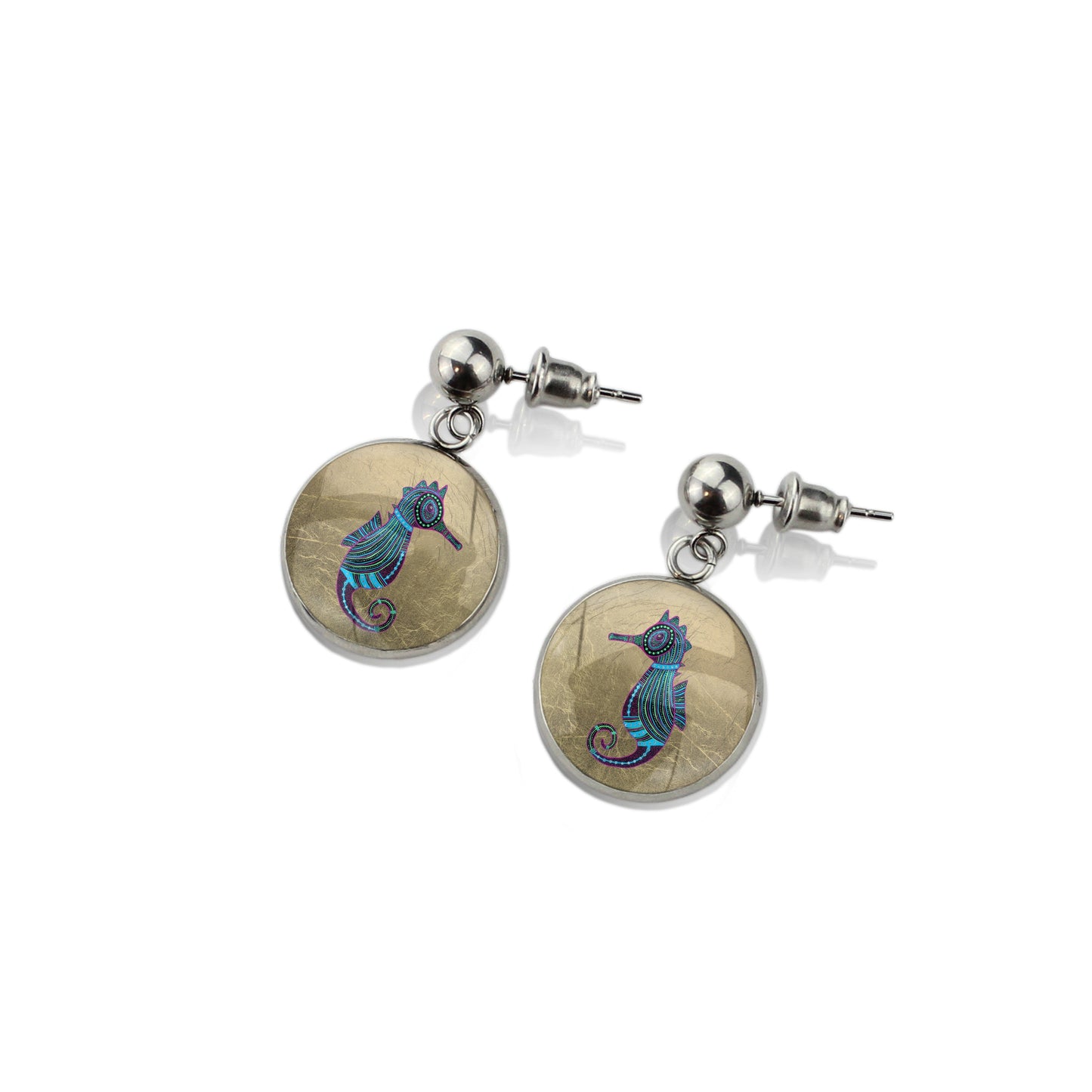 BRONWEN SEAHORSE DANGLE DROP CIRCLE EARRINGS - M144 - in Circle Box