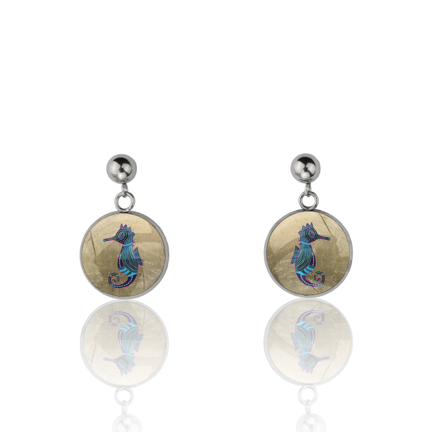 BRONWEN SEAHORSE DANGLE DROP CIRCLE EARRINGS - M144S - on Satchel