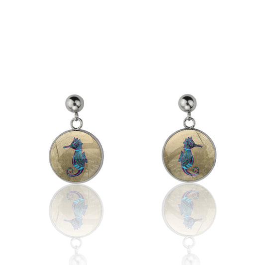 BRONWEN SEAHORSE DANGLE DROP CIRCLE EARRINGS - M144S - on Satchel