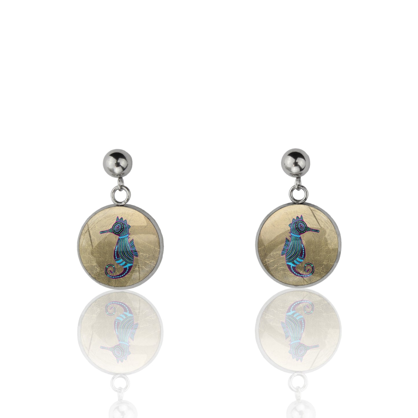 BRONWEN SEAHORSE DANGLE DROP CIRCLE EARRINGS - M144 - in Circle Box