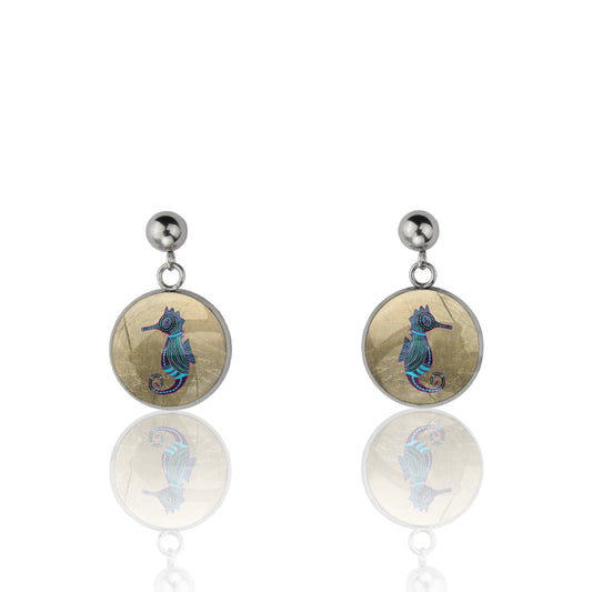 BRONWEN SEAHORSE DANGLE DROP CIRCLE EARRINGS - M144 - in Circle Box