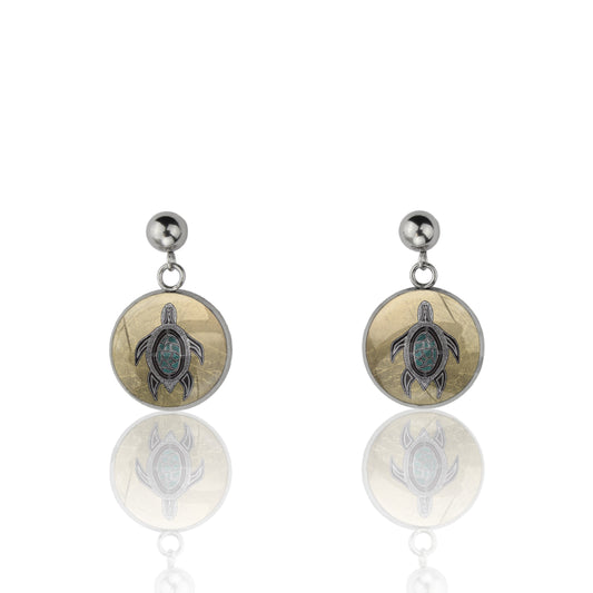 BRONWEN SEA TURTLE DANGLE DROP CIRCLE EARRINGS - M138S - on Satchel