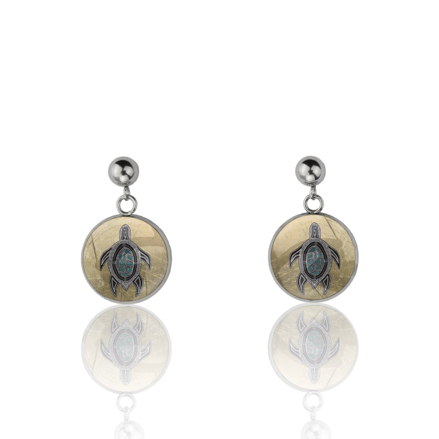 BRONWEN SEA TURTLE DANGLE DROP CIRCLE EARRINGS - M138 - in Circle Box
