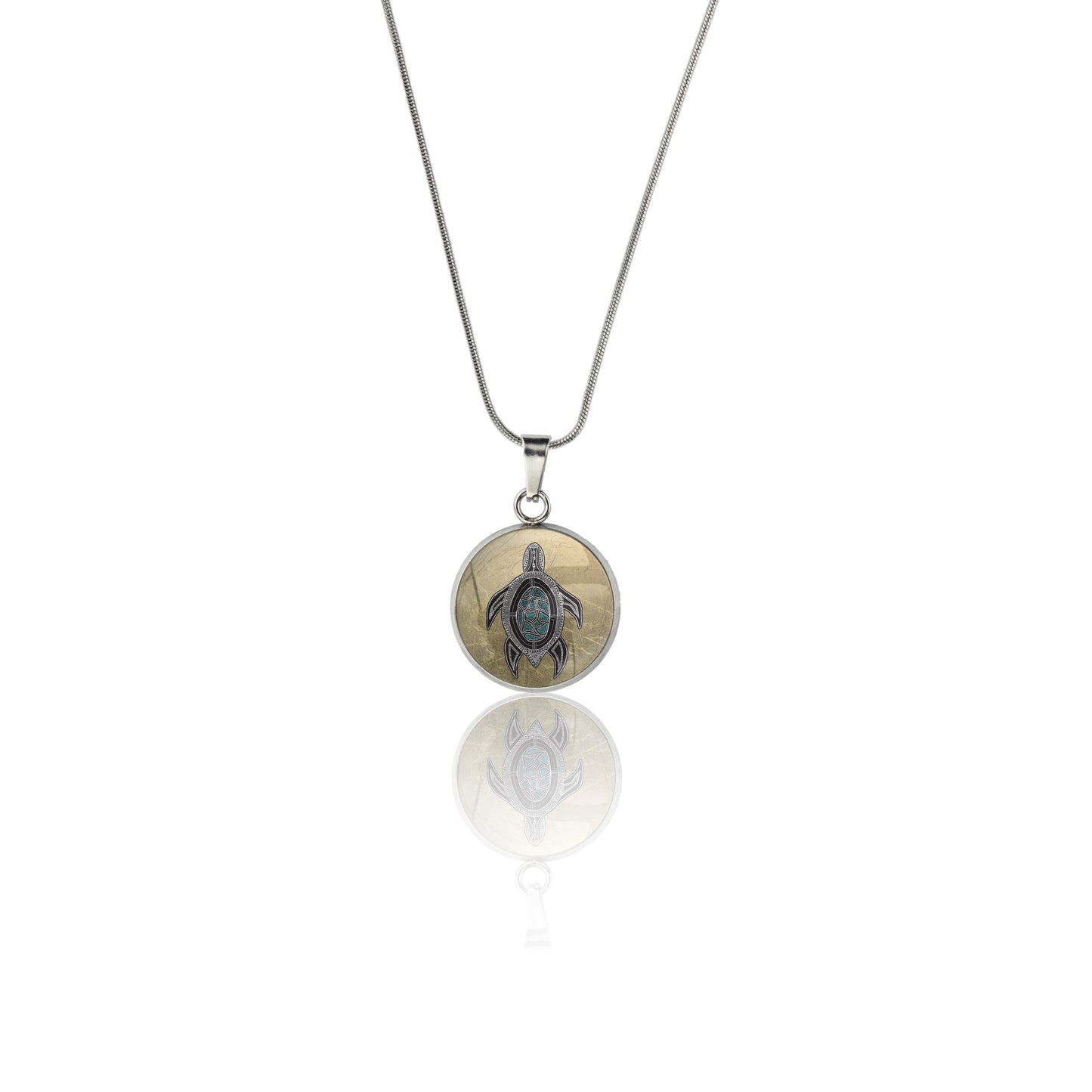 BRONWEN SEA TURTLE XS CIRCLE PENDANT ON A CHAIN NECKLACE - M140S - on Satchel