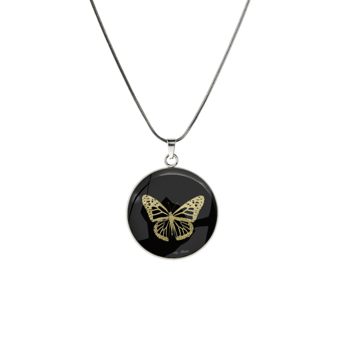 BUTTERFLY CIRCLE PENDANT ON A CHAIN NECKLACE - MFY257S - on Satchel