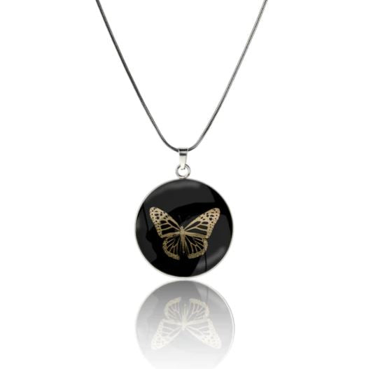 BUTTERFLY CIRCLE PENDANT ON A CHAIN NECKLACE - MFY257S - on Satchel