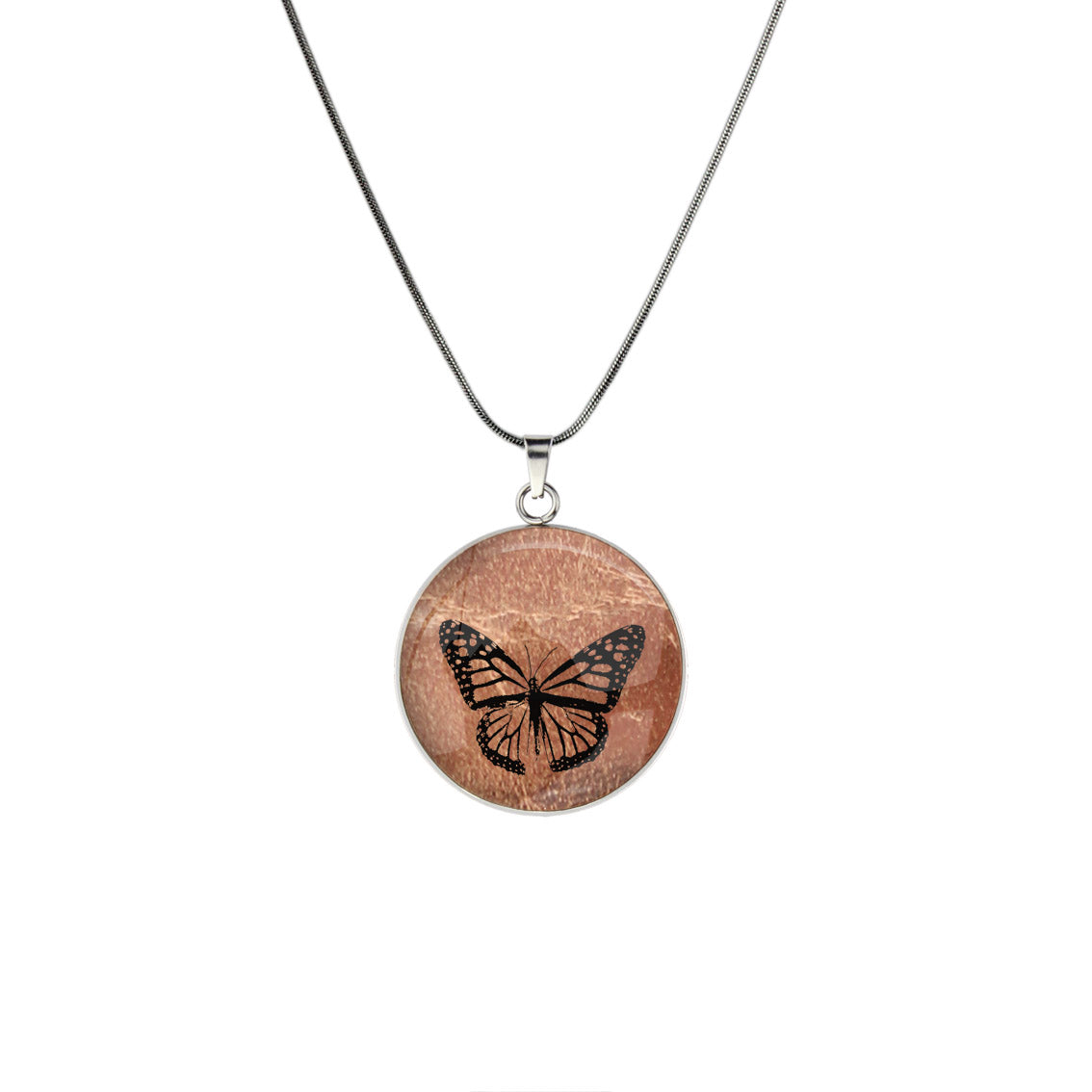 BUTTERFLY CIRCLE PENDANT ON A CHAIN NECKLACE - MFY257S - on Satchel