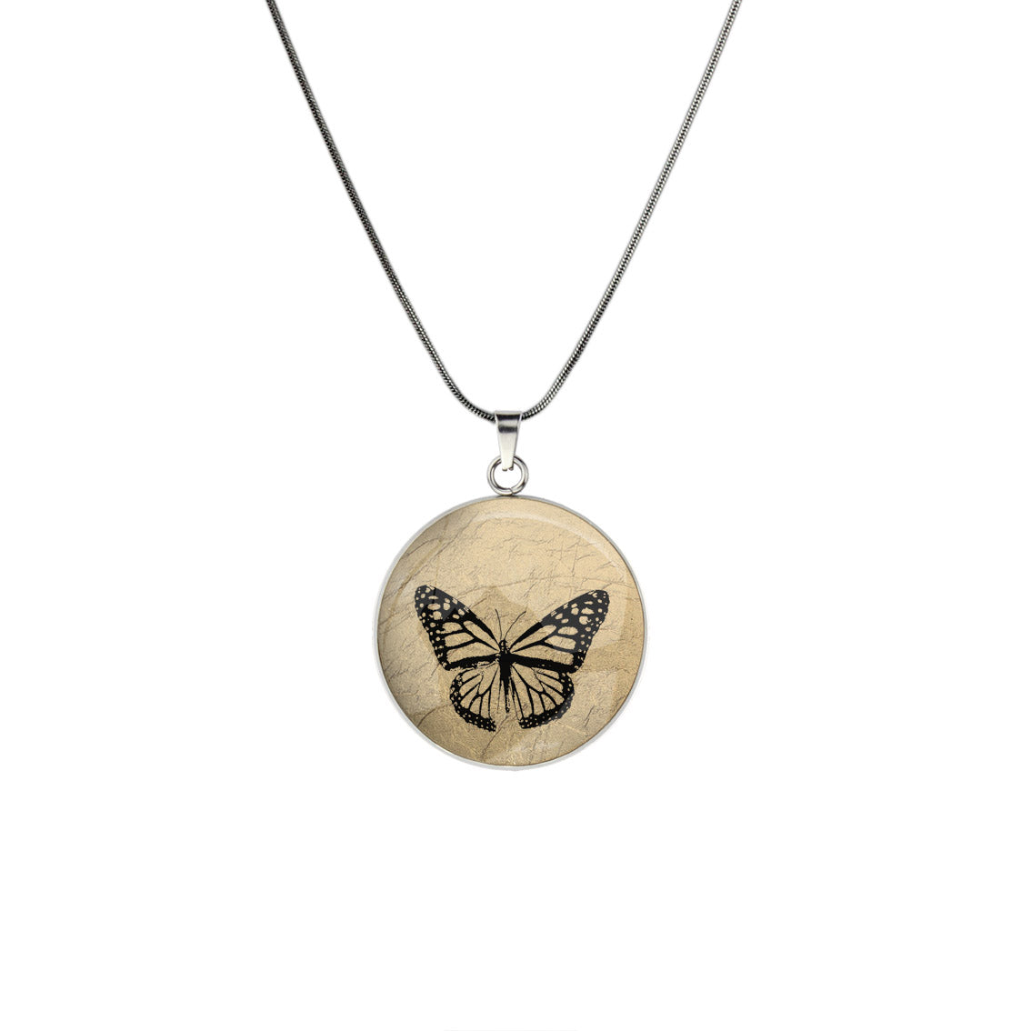 BUTTERFLY CIRCLE PENDANT ON A CHAIN NECKLACE - MFY257S - on Satchel