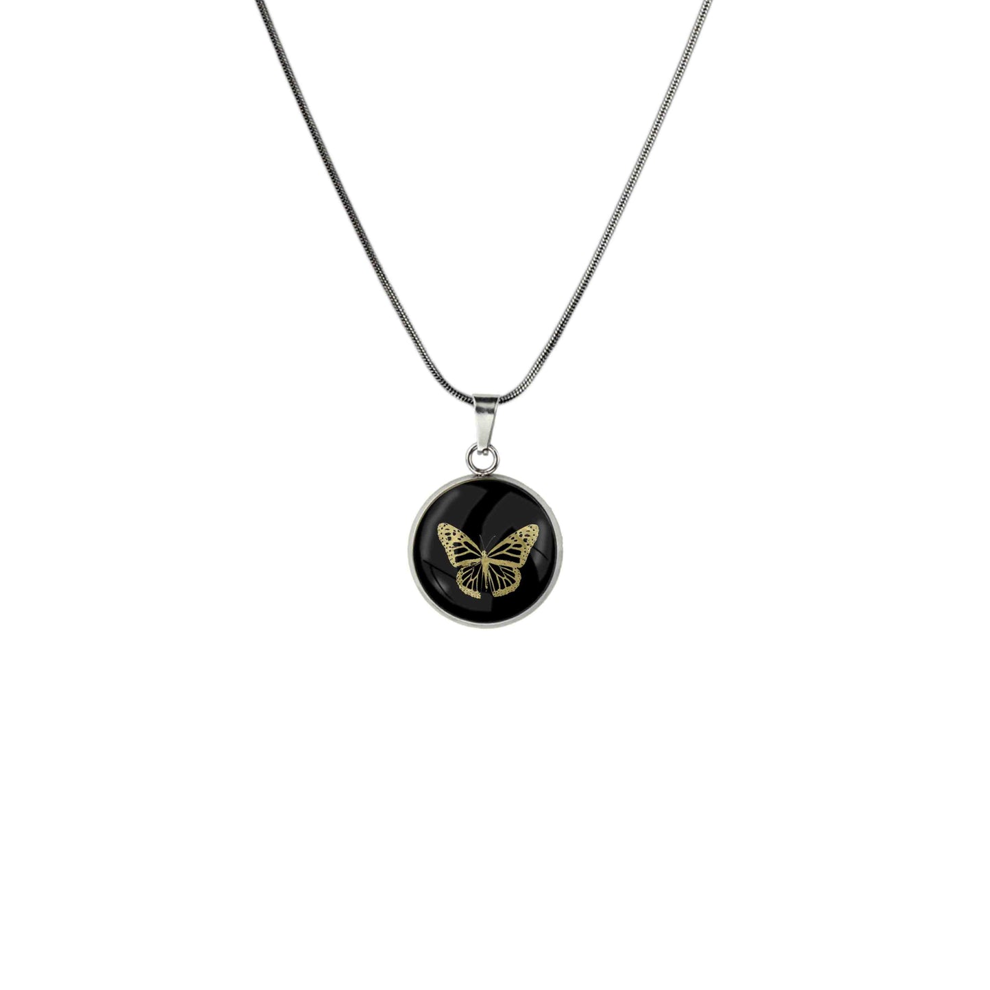 BUTTERFLY XS CIRCLE PENDANT ON A CHAIN NECKLACE - MFY256 - in Circle Box